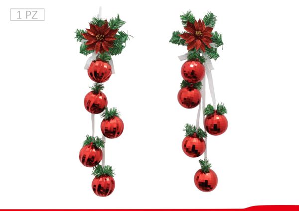 Ukras s kuglicama 46 cm, crveni – viseći božićni ukras
