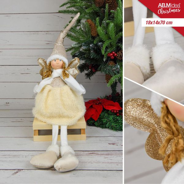 Ukrasna lutka anđeo s krilima – krem, 70 cm