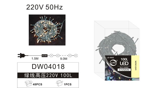 LED lampice 220 V s upravljačem – zeleni kabel, 100 do 720 LED