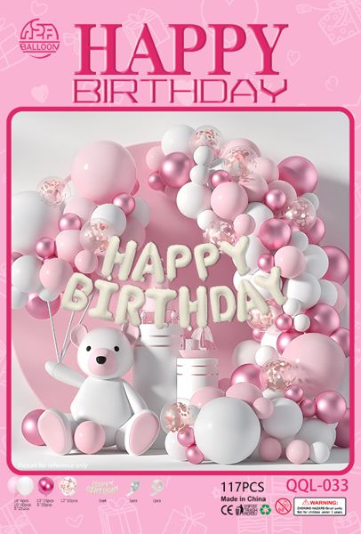 Set balona za girlandu i luk – roza, Happy Birthday, br. 32174
