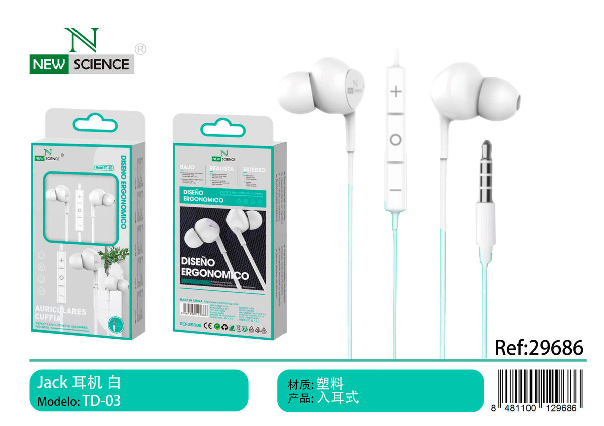 Slušalice s mikrofonom, 3,5 mm (TD-03) – bijele