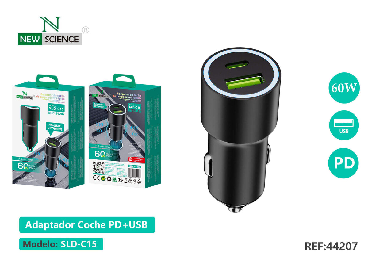 Auto punjač 60 W SLD-C15 – USB-C (PD) + USB