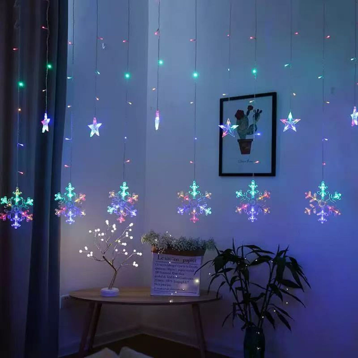 LED zavjesa s pahuljicama – višebojna