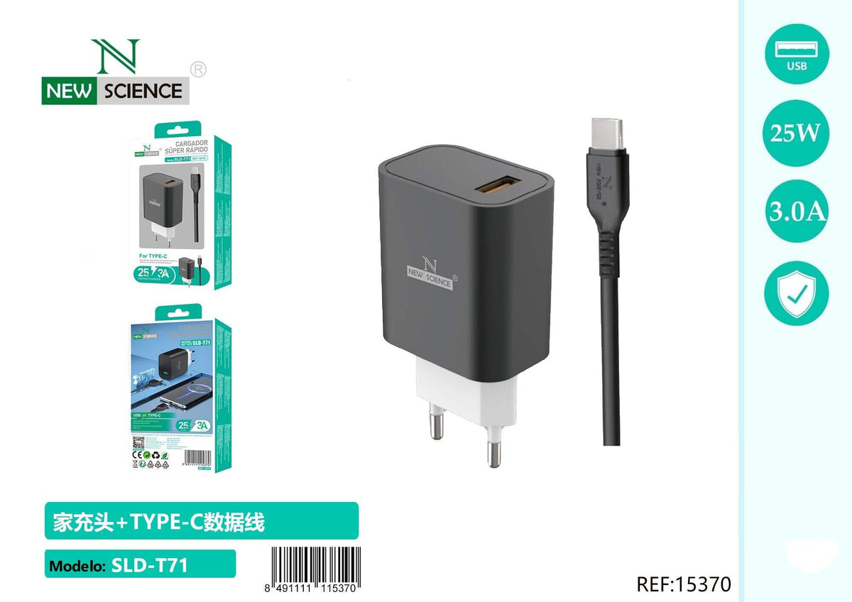 Kućni punjač 25 W (SLD-T71) – S USB-C kabelom, Crna