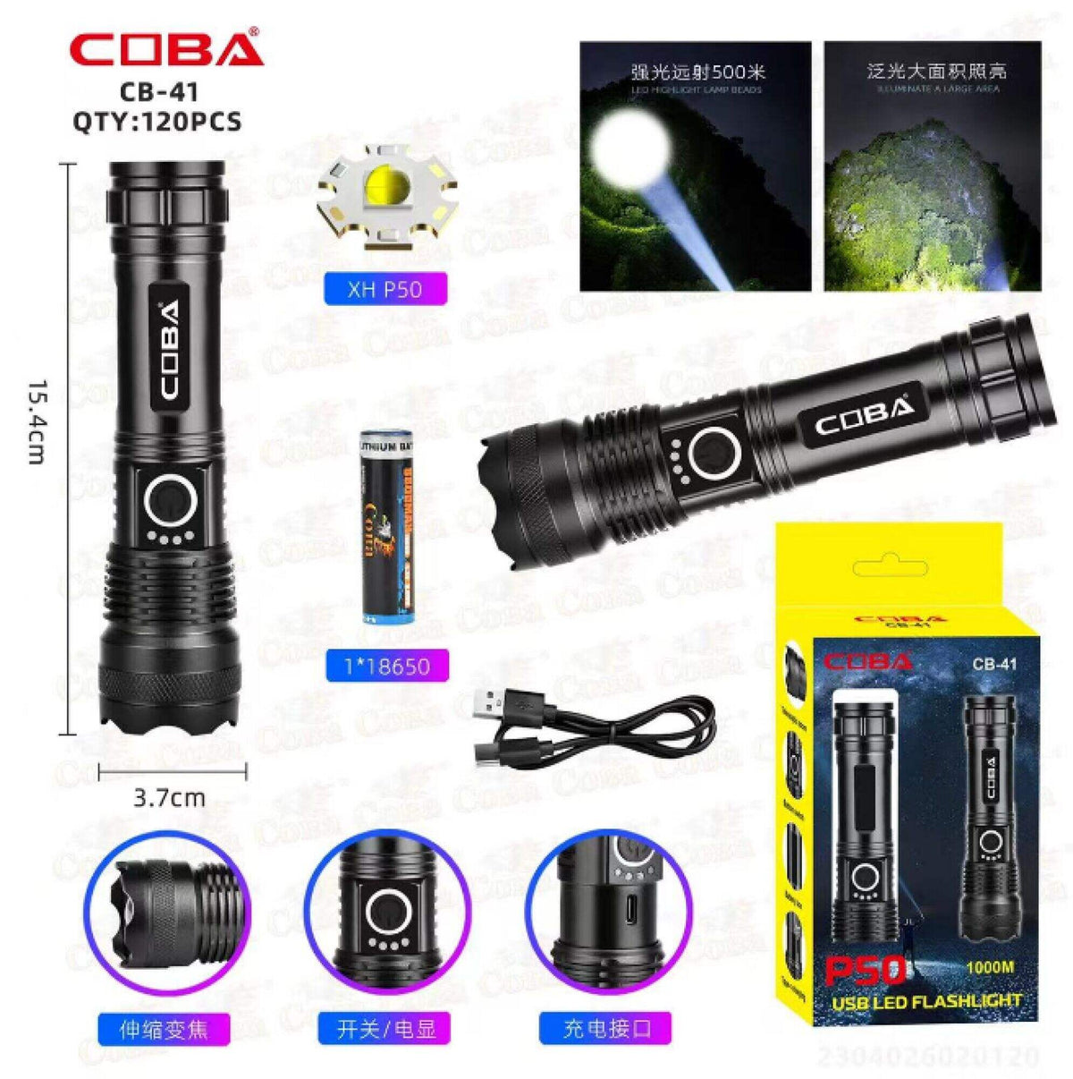 Snažna punjiva LED svjetiljka sa zoomom (CB-41)