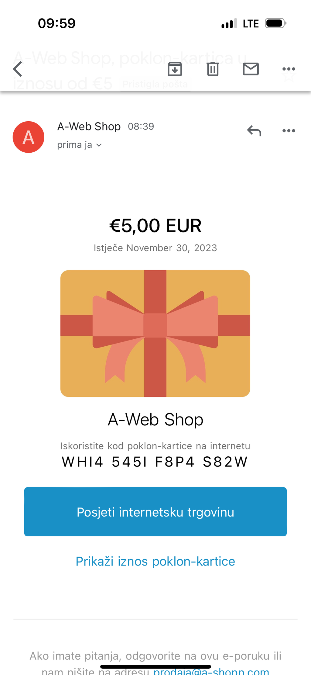 Poklon bon A-Web Shop