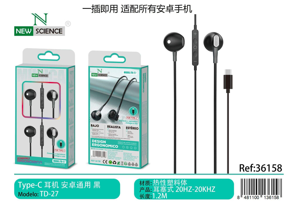 USB-C slušalice s mikrofonom (TD-27) – Crna