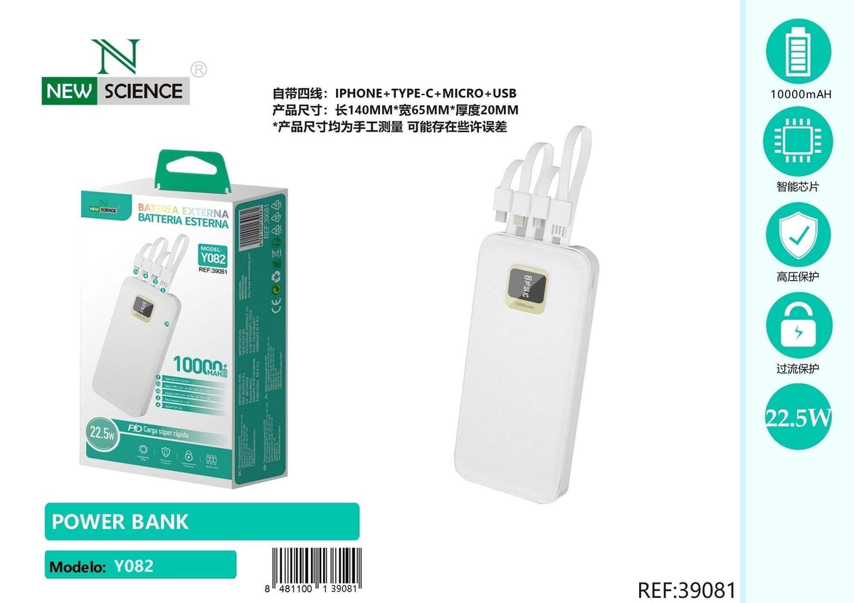 Powerbank 10000 mAh, brzo punjenje 22,5 W (Y082) – bijeli