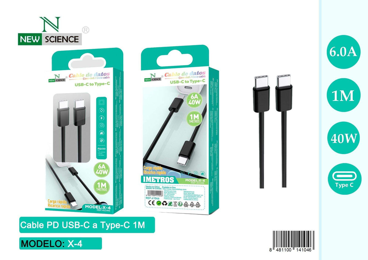Kabel USB-C na USB-C 40–60 W – 1 do 3 m (X-4) – 1 m, Crna