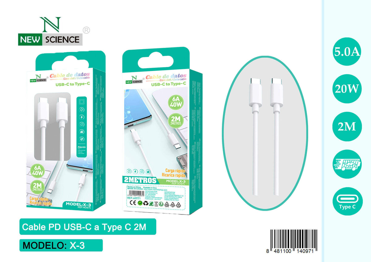 Kabel USB-C na USB-C 40 W – 1 do 3 m (X-3) – 2 m, Bijela
