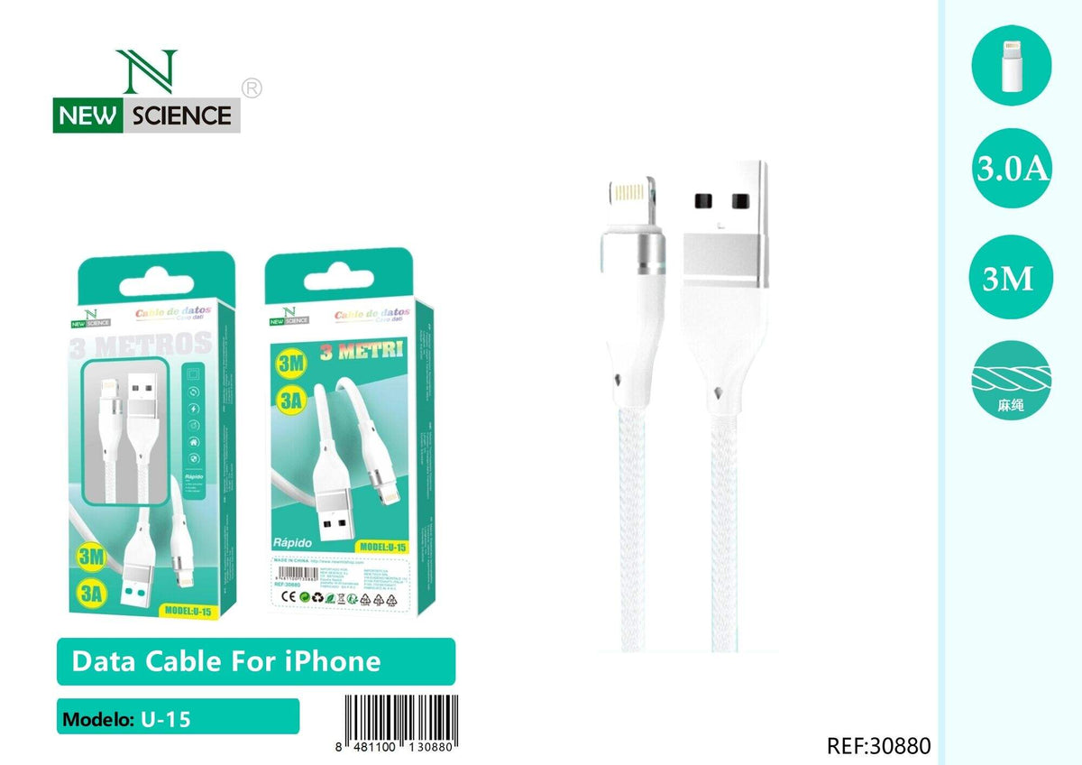 USB kabel za punjenje – 1 do 3 m (U-12 – U-15) – iPhone (Lightning), 3 m, Bijela