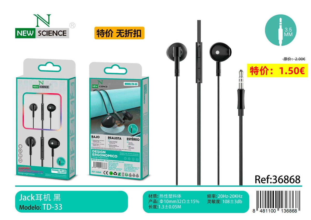Slušalice s mikrofonom, 3,5 mm (TD-33) – Crna