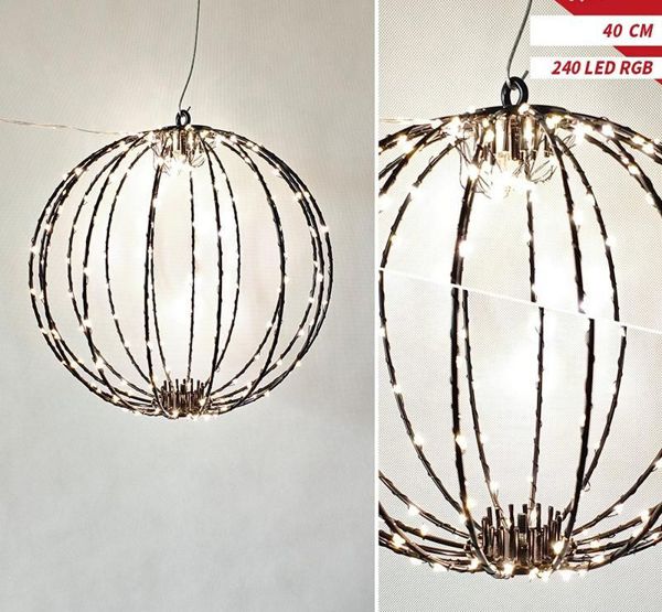 Crna kugla 38 cm, 240 LED, tajmer – svjetleća božićna figura