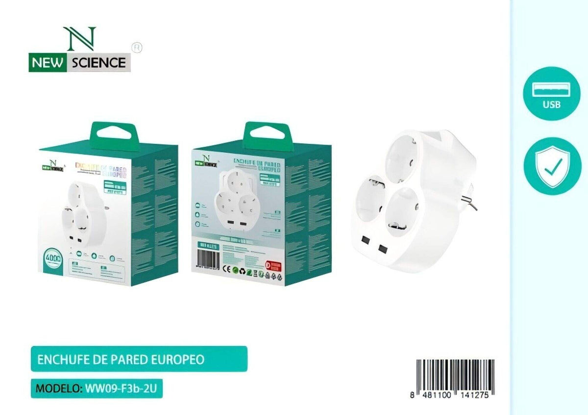 Zidni razdjelnik: 3 utičnice + 2 USB (WW09-F3B-2U)