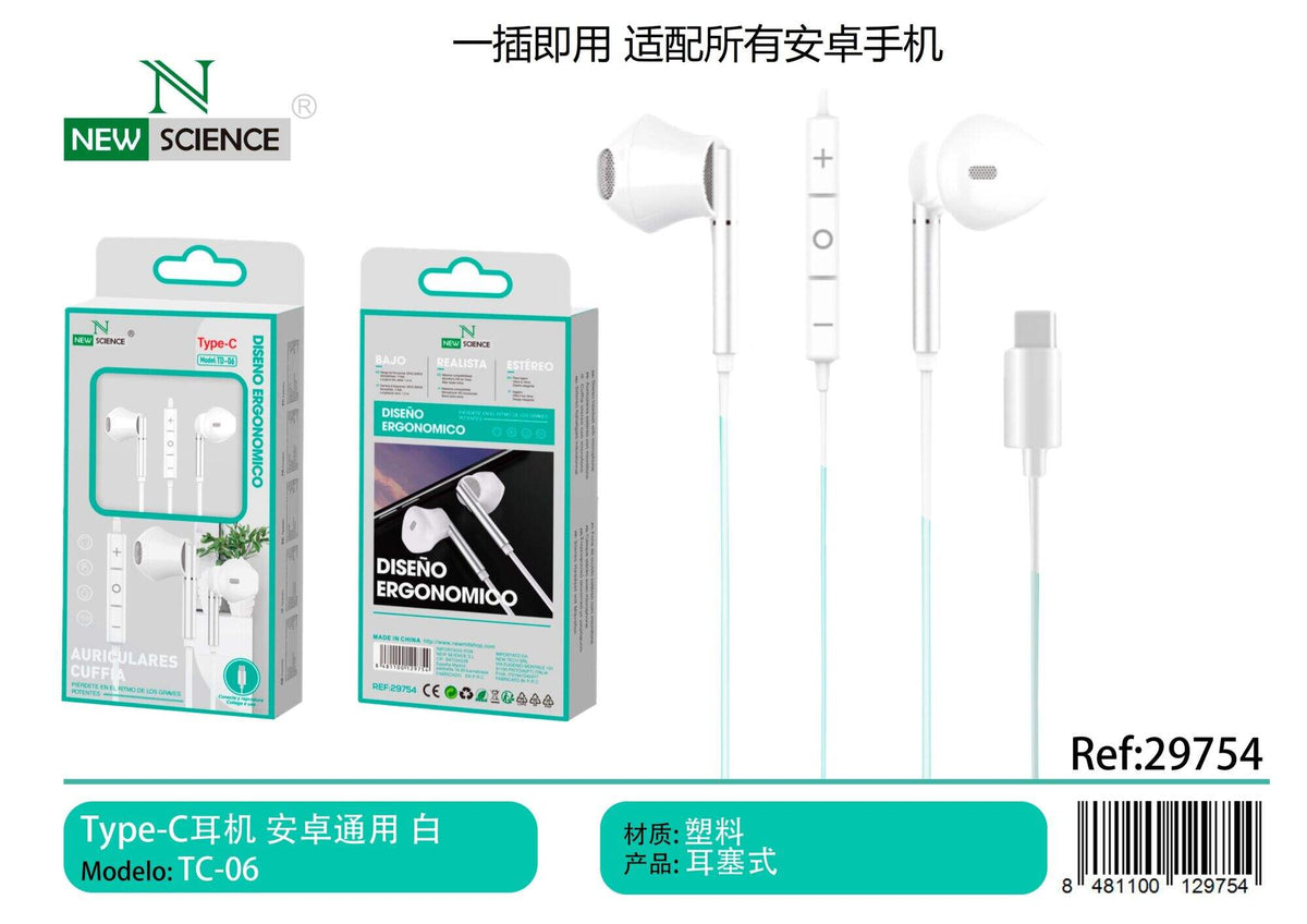 USB-C slušalice s mikrofonom (TD-06) – Bijela