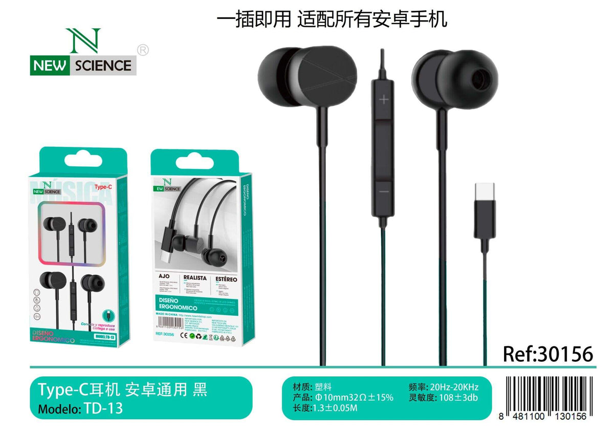 USB-C slušalice s mikrofonom (TD-13) – Crna