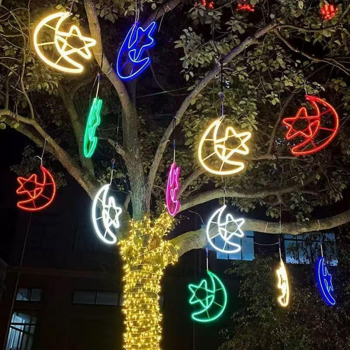 LED neonski svjetleći motiv – mjesec i zvijezde 45 cm
