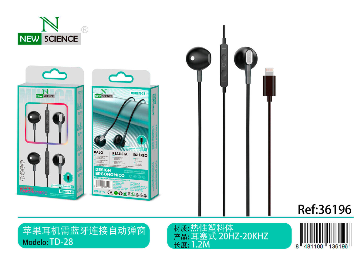 Slušalice za iPhone (Lightning) s mikrofonom (TD-28) – Crna