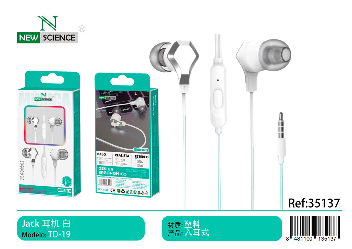 Slušalice s mikrofonom, 3,5 mm (TD-19) – Bijela