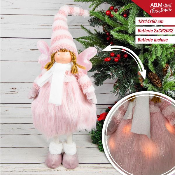 Ukrasna lutka anđeo s krilima – roza, 60 cm, s LED