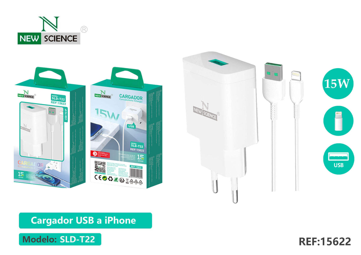 Kućni punjač USB 15 W, 3 A (SLD-T22) – S kabelom za iPhone