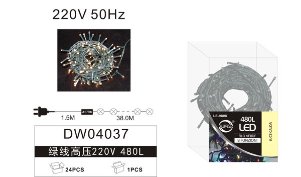 LED lampice 220 V s upravljačem – zeleni kabel, 100 do 720 LED