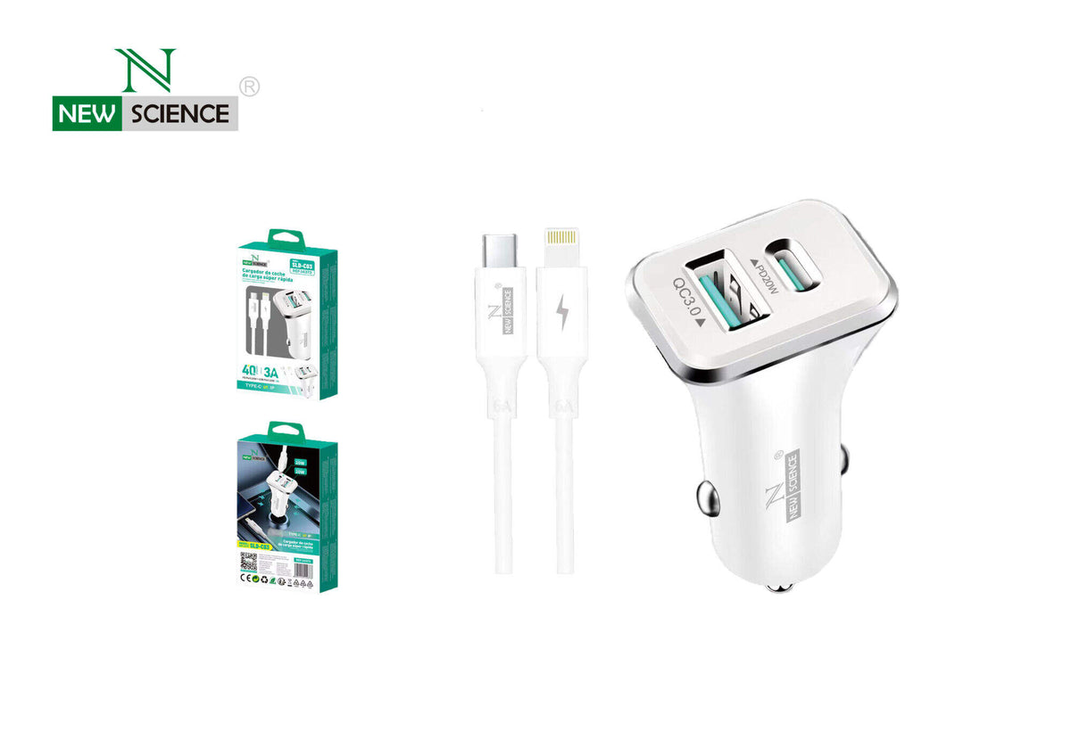 Auto punjač s kabelom – USB-C + USB, kabel za iPhone