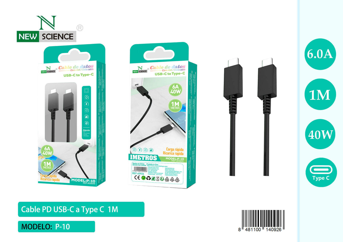 Kabel USB-C na USB-C 40 W – 1 do 3 m (P-10) – 1 m, Crna