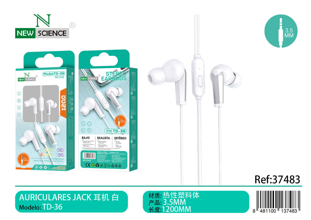 Slušalice s mikrofonom, 3,5 mm (TD-36) – Bijela