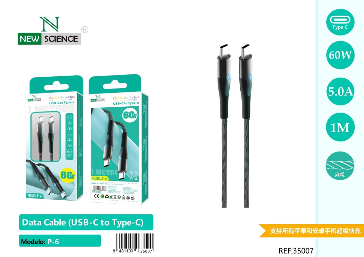 Kabel USB-C na USB-C 60 W, pleteni (P-6) – Crna