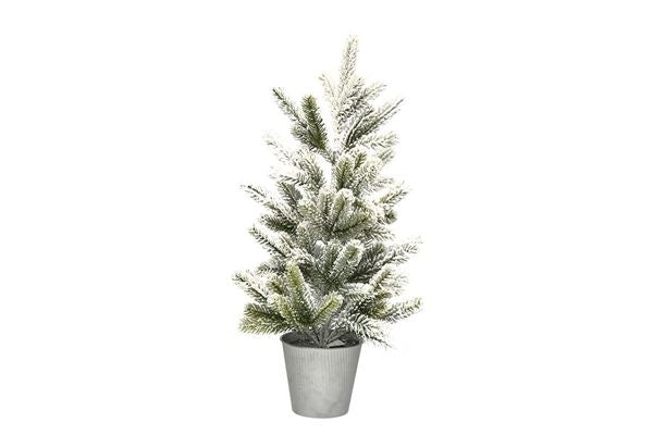 Ukrasni bor za stol 48 cm, sa snijegom, u srebrnoj posudi