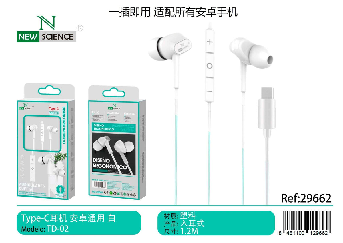 USB-C slušalice s mikrofonom (TD-02) – Bijela