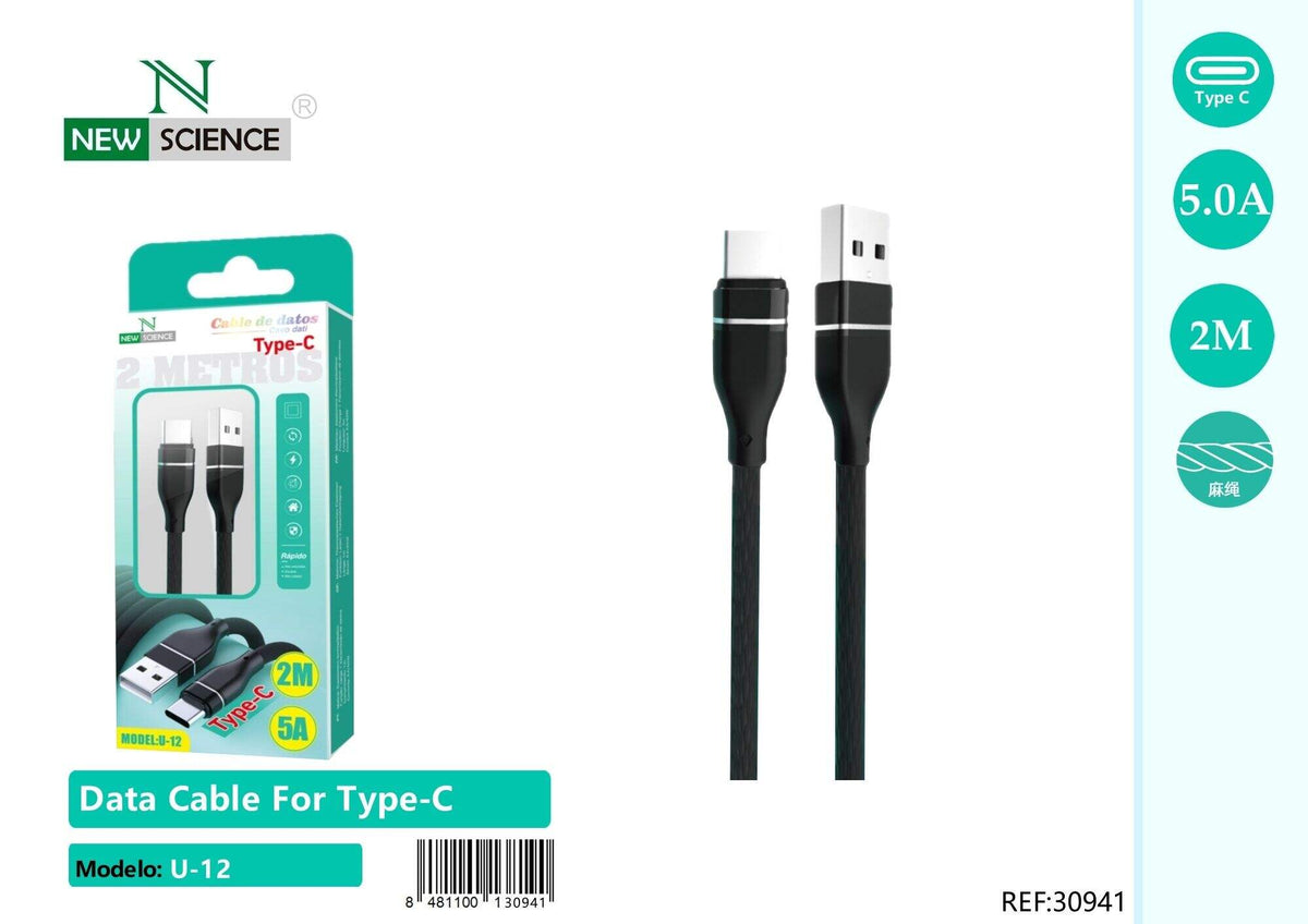 USB kabel za punjenje – 1 do 3 m (U-12 – U-15) – USB-C, 2 m, Crna
