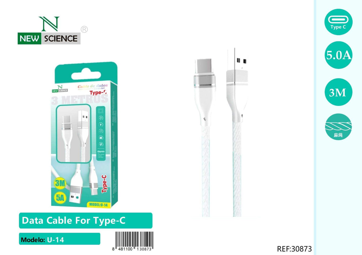 USB kabel za punjenje – 1 do 3 m (U-12 – U-15) – USB-C, 3 m, Bijela