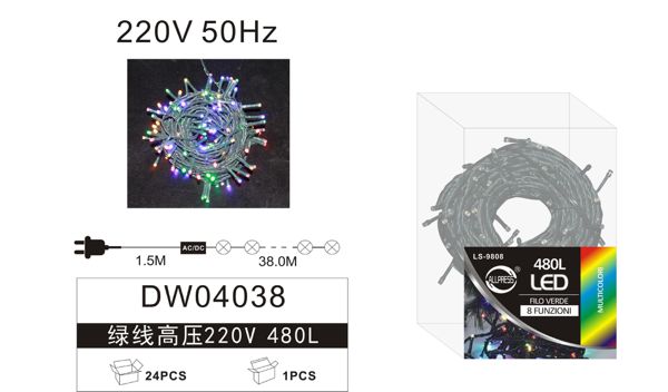LED lampice 220 V s upravljačem – zeleni kabel, 100 do 720 LED