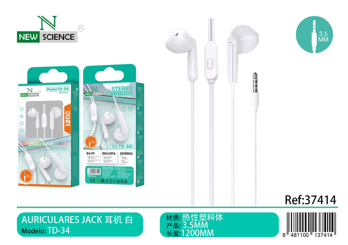Slušalice s mikrofonom, 3,5 mm (TD-34) – Bijela