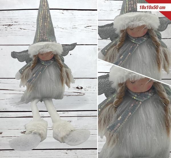 Ukrasna lutka u zimskoj odjeći – srebrna, 50 cm