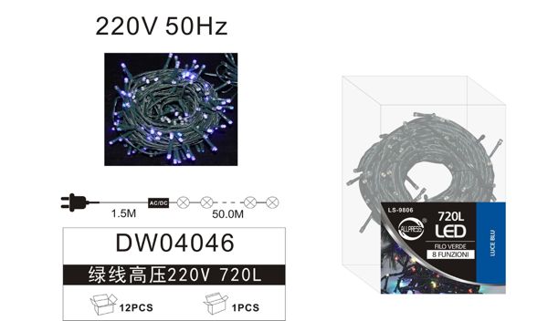 LED lampice 220 V s upravljačem – zeleni kabel, 100 do 720 LED