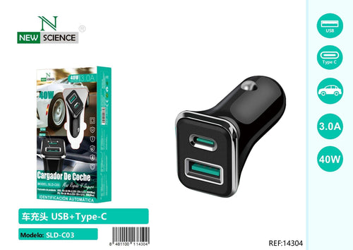 Auto punjač USB-C + USB SLD-C03 – crni