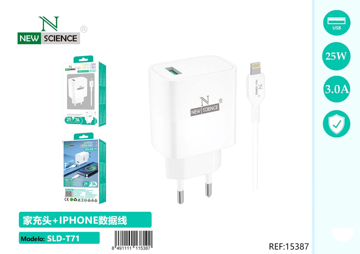 Kućni punjač 25 W (SLD-T71) – S kabelom za iPhone, Bijela