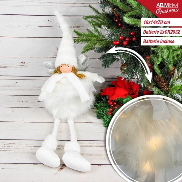 Ukrasna lutka anđeo s krilima – bijela, 70 cm, s LED