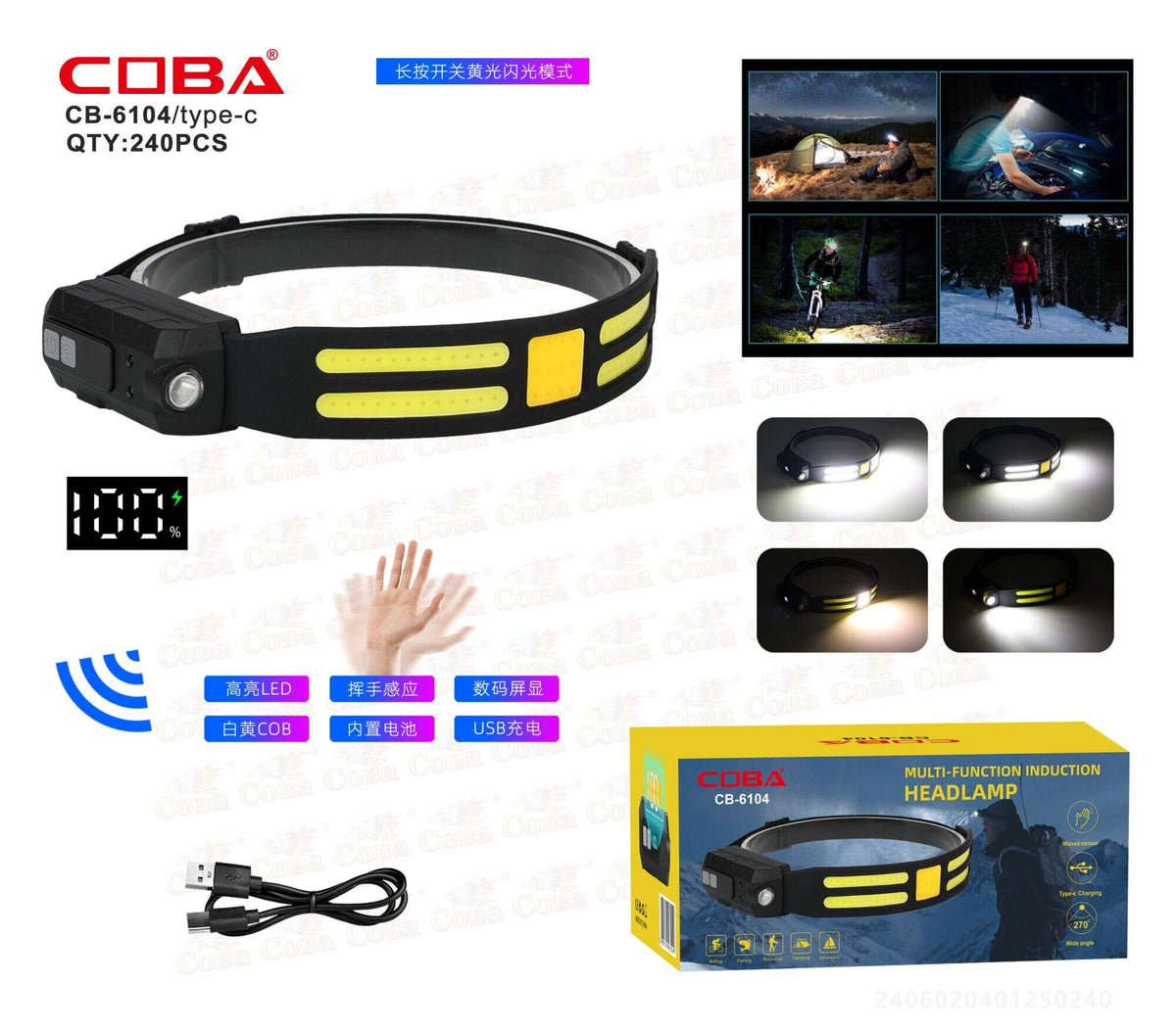LED naglavna svjetiljka sa senzorom pokreta (CB-6104)