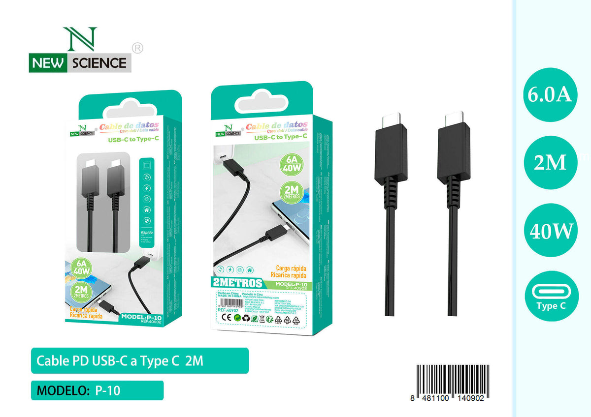Kabel USB-C na USB-C 40 W – 1 do 3 m (P-10) – 2 m, Crna