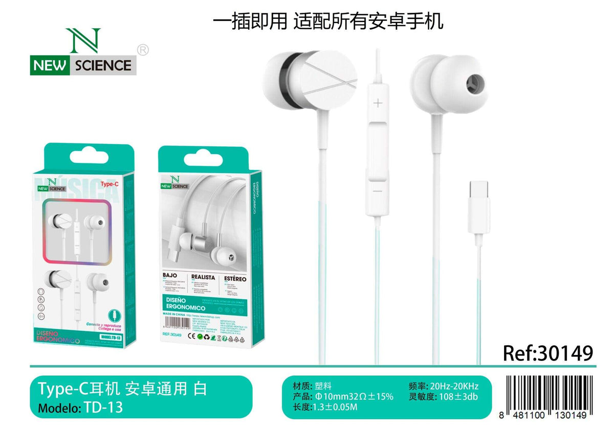 USB-C slušalice s mikrofonom (TD-13) – Bijela