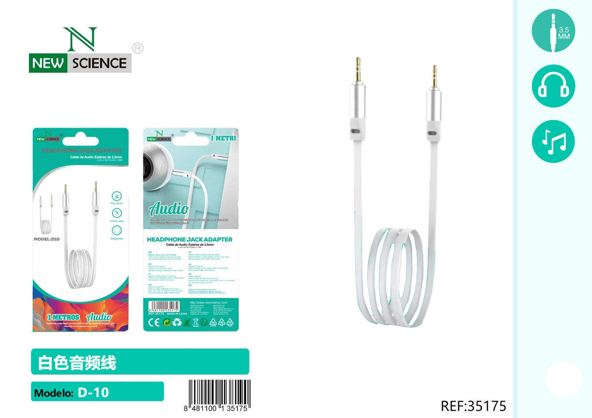 Stereo AUX kabel 3,5 mm (D10) – bijeli