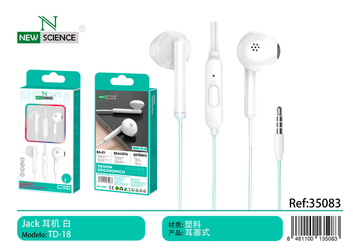 Slušalice s mikrofonom, 3,5 mm (TD-18) – bijele