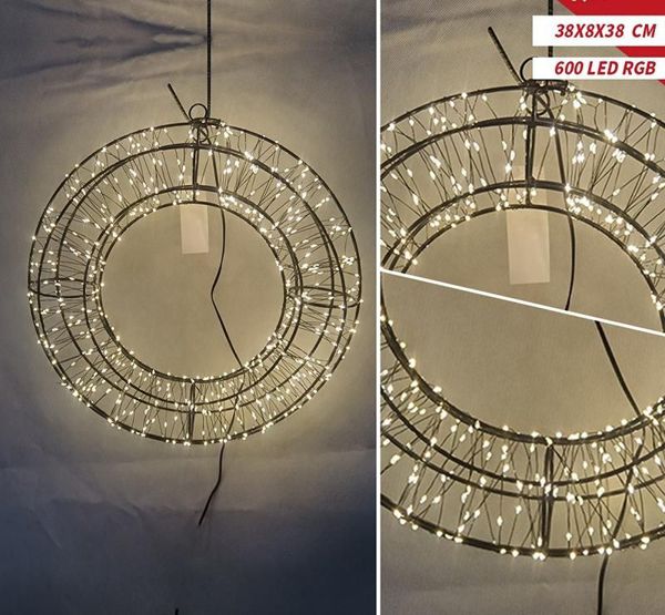 Crni krug 38 cm, 600 LED, tajmer – svjetleća božićna figura