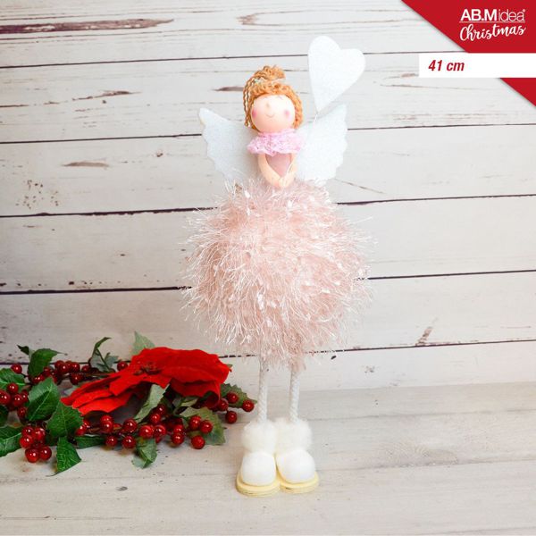 Ukrasna lutka u zimskoj odjeći – s krilima, roza, 41 cm