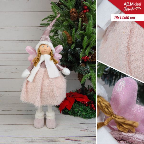 Ukrasna lutka anđeo s krilima – roza, 60 cm