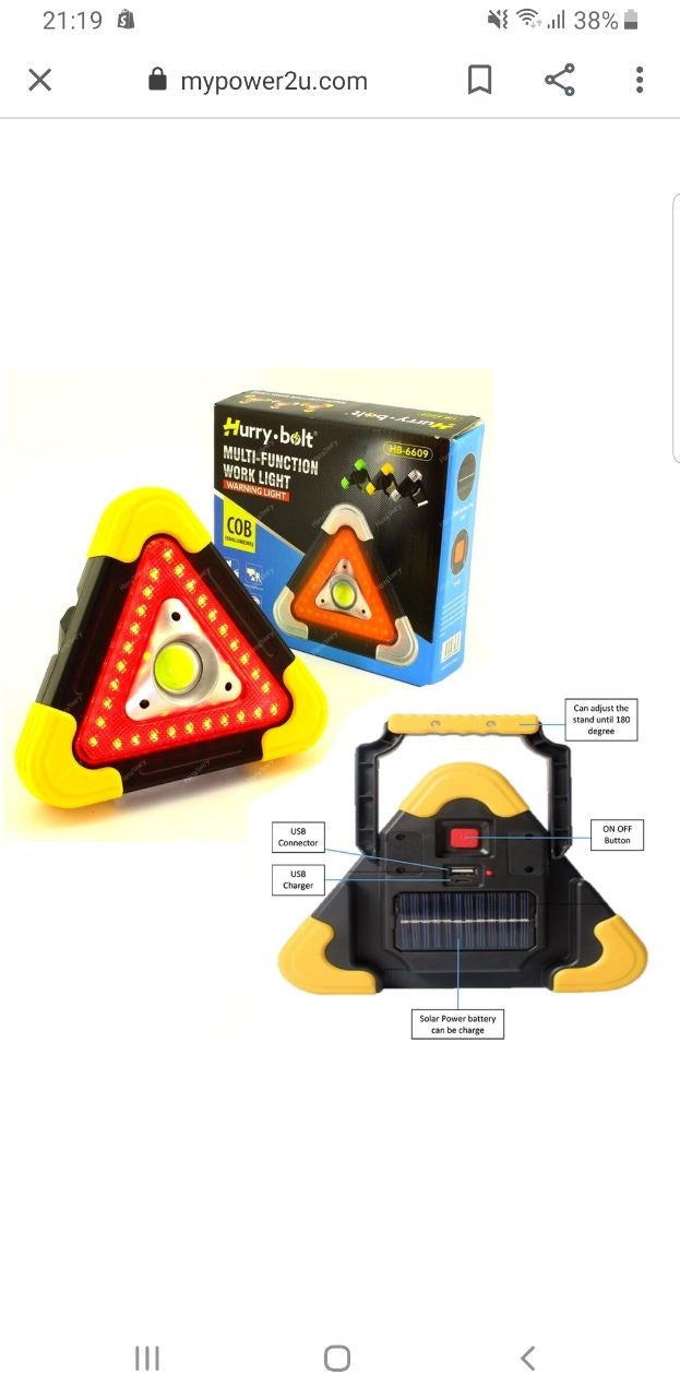 Solarna LED lampa s trokutom upozorenja